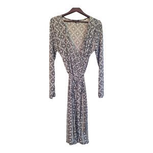 Karen Kane Faux Wrap Dress size XL black & white Long Sleeve stretch Made in USA